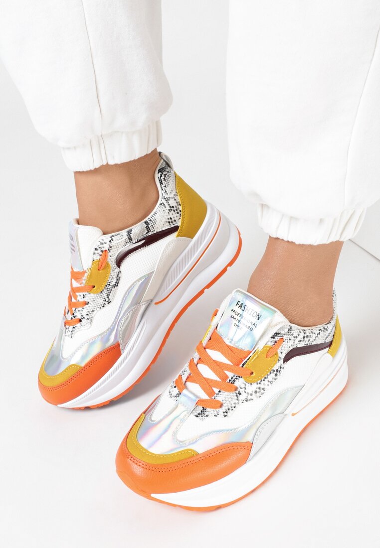 Biało-Pomarańczowe Sneakersy Aeleonoire