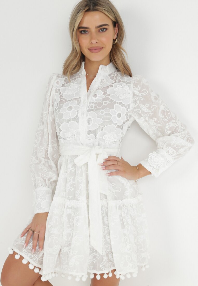 Biała Sukienka z Bawełny Pyrhiala