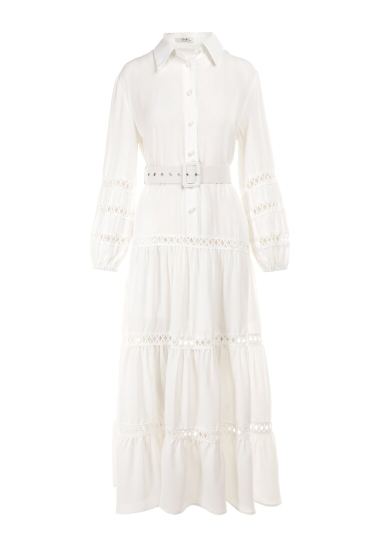 Biała Sukienka z Paskiem Dorica