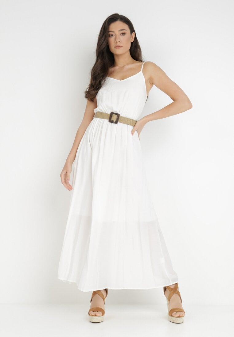 Biała Sukienka z Paskiem Chrysaleia