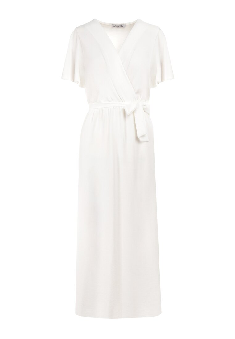 Biała Sukienka z Paskiem Rheniche