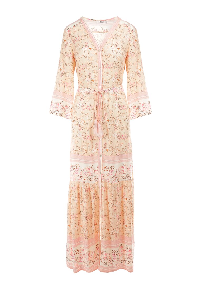 Różowo-Beżowa Sukienka z Wiskozy Atila