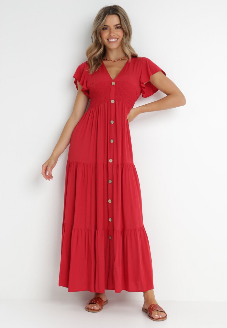 Czerwona Sukienka z Wiskozy Heeny