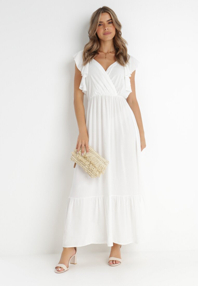 Biała Sukienka z Wiskozy Aserus