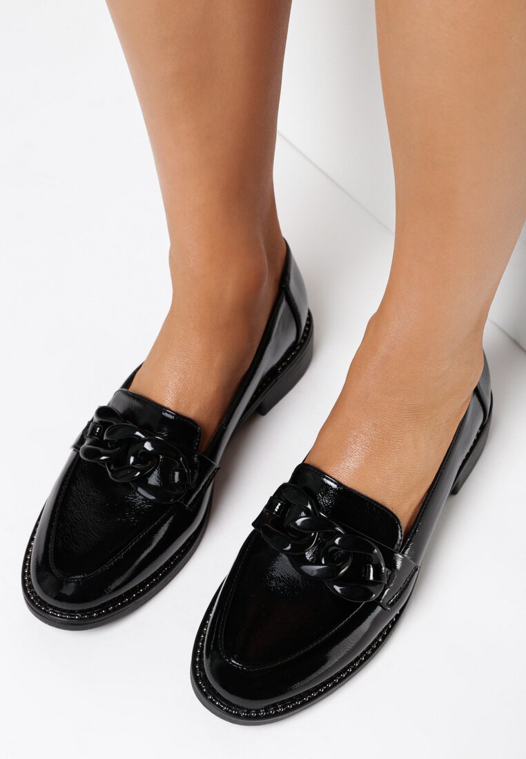 Czarne Mokasyny ze Skórzaną Wkładką Henny