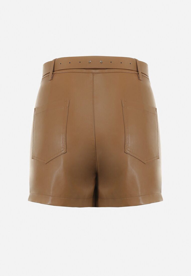 Brązowe Spódnicospodnie z Imitacji Skóry z Paskiem i Łańcuszkiem Haillet