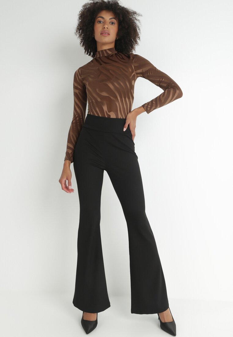 Czarne Spodnie Dzwony z Prążkowanej Dzianiny Shafiqa