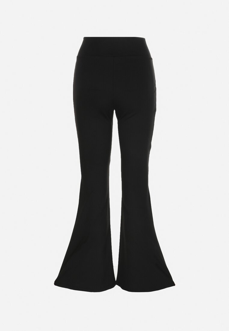 Czarne Spodnie Dzwony z Prążkowanej Dzianiny Shafiqa