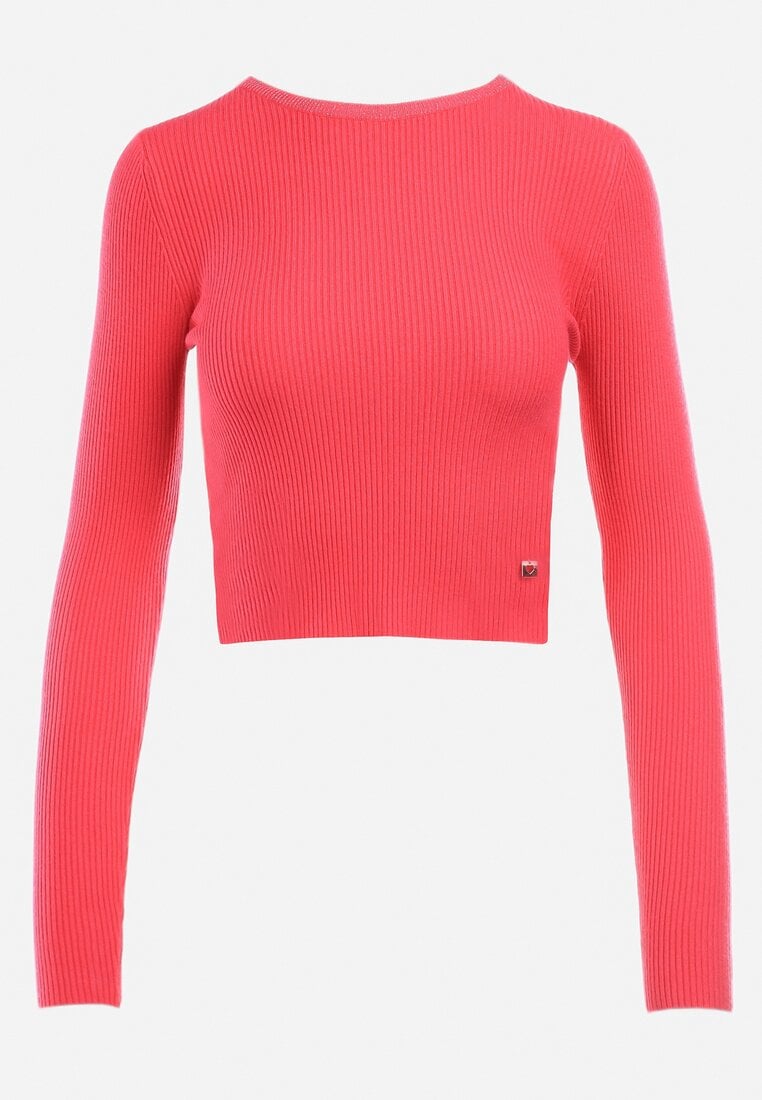 Fuksjowy Sweter Prążkowany z Metaliczną Nitką Baati