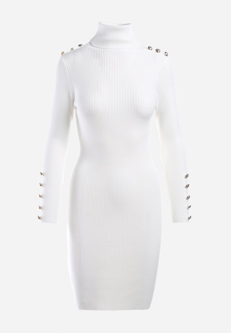 Biała Sukienka Dzianinowa z Golfem Rignition