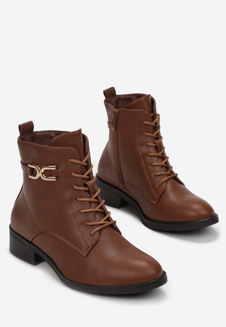 Brązowe Botki Płaskie Bente