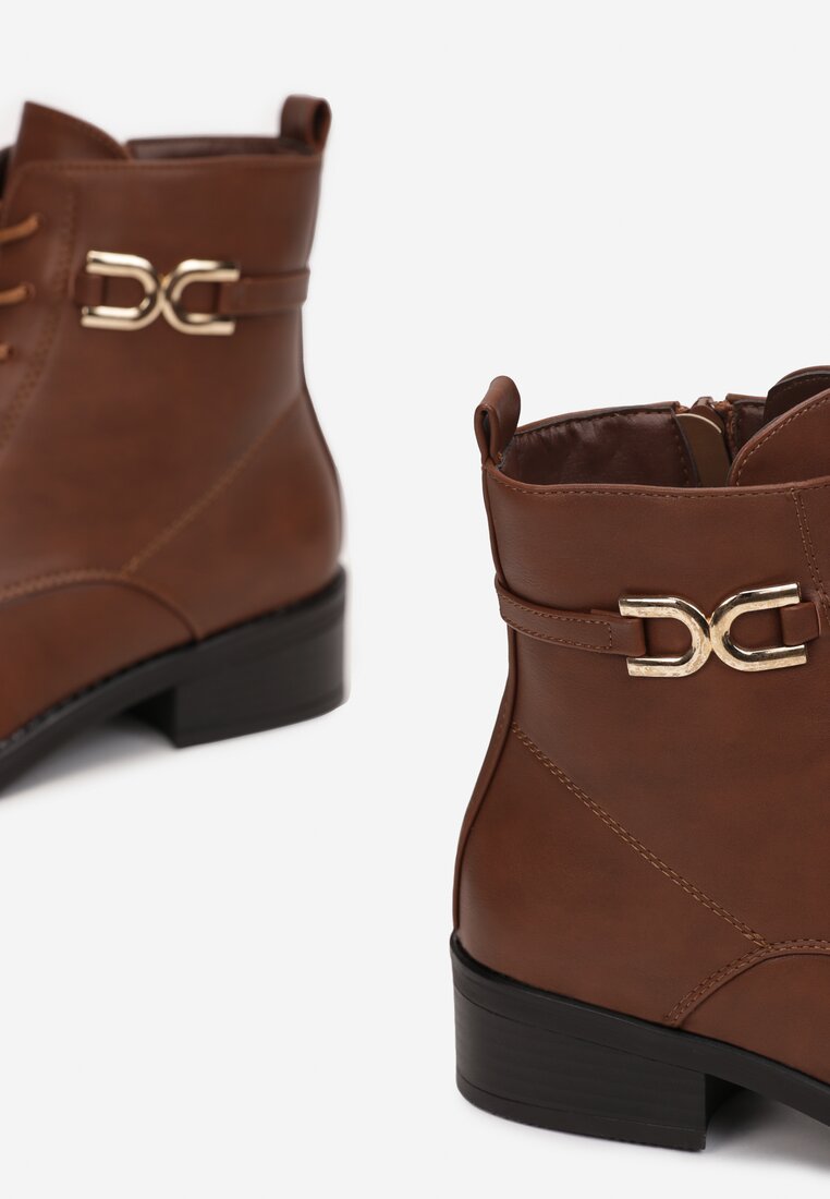 Brązowe Botki Płaskie Bente