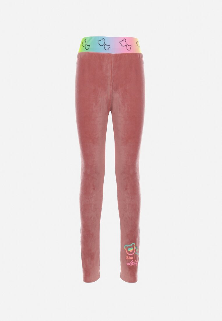Różowe Spodnie Welurowe z Gumką w Pasie Seghe