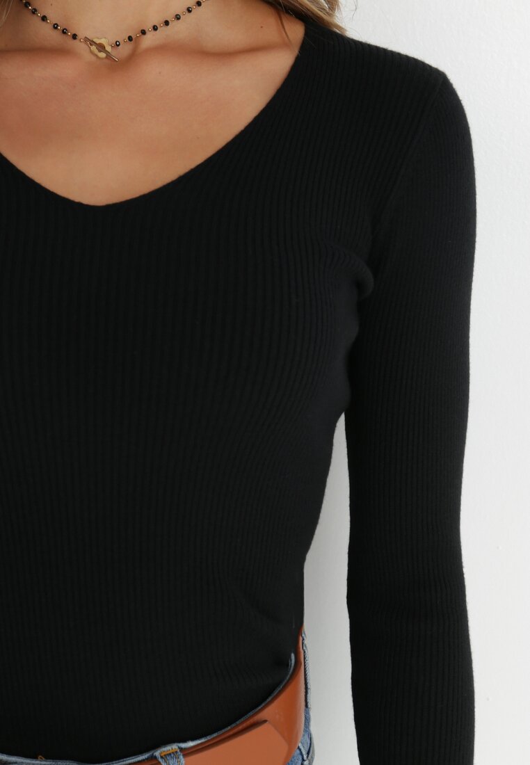 Czarny Sweter Prążkowany Tekko