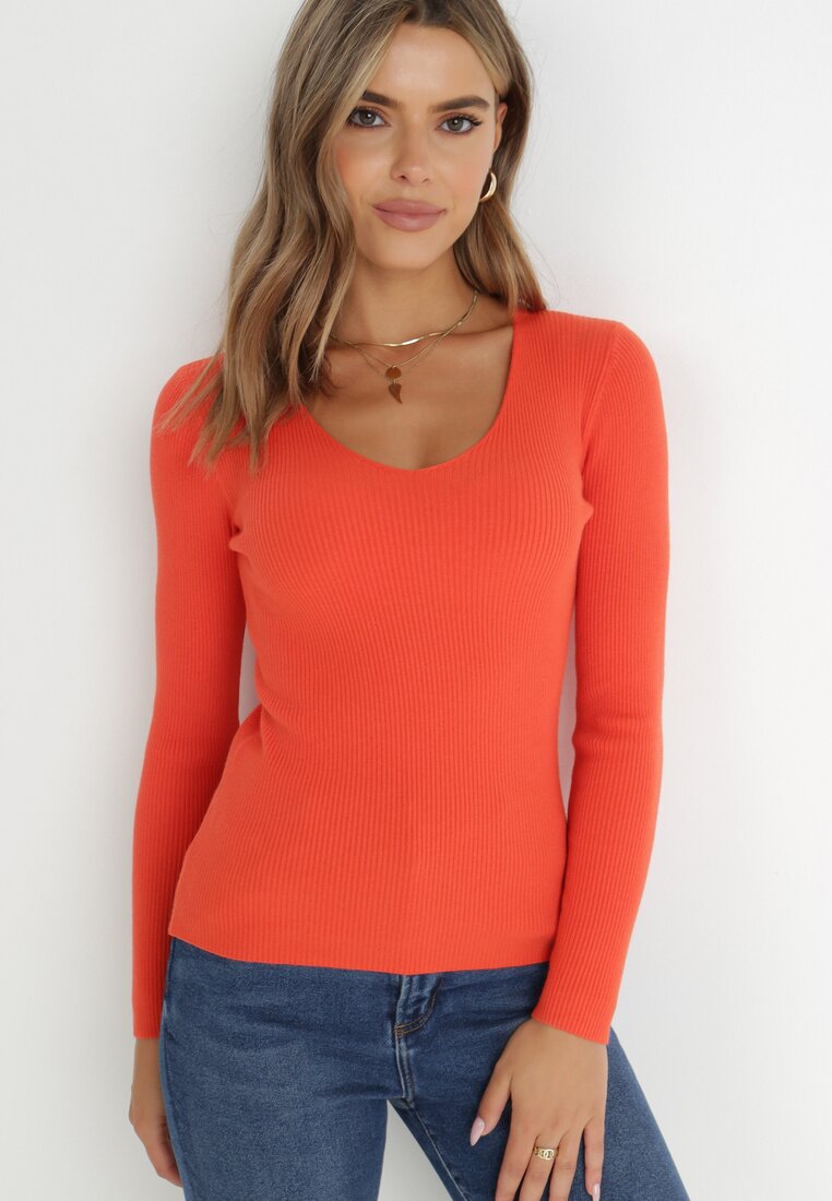 Pomarańczowy Sweter Prążkowany Tekko
