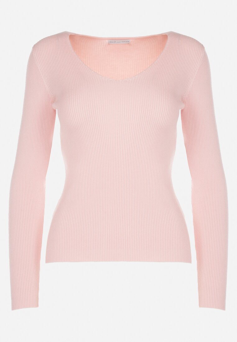 Różowy Sweter Prążkowany Tekko