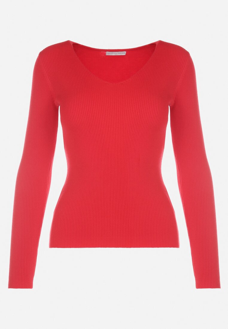 Czerwony Sweter Prążkowany Tekko