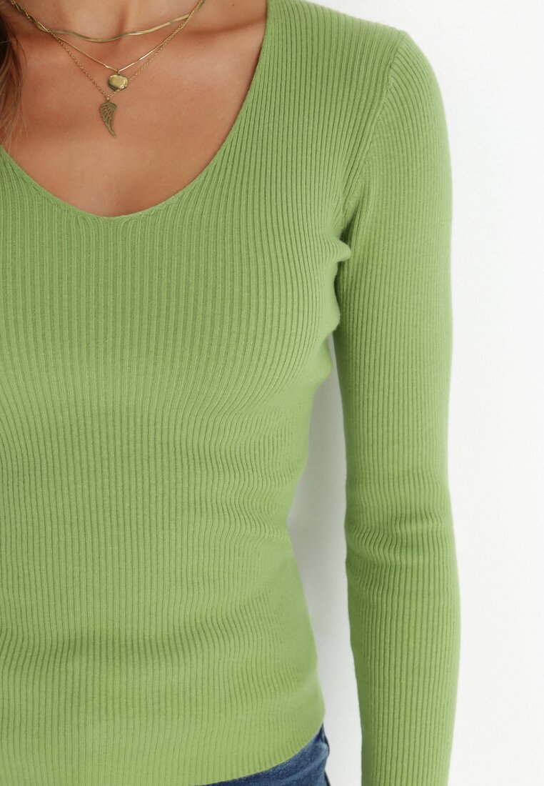 Zielony Sweter Prążkowany Tekko