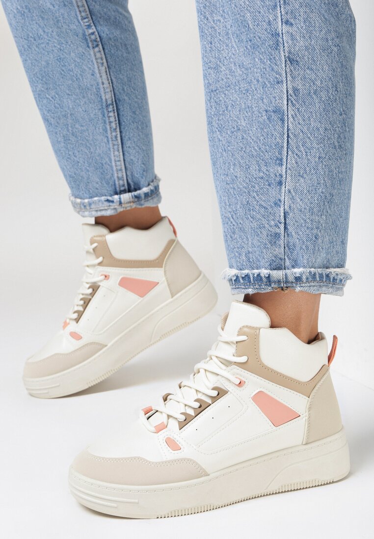 Beżowe Sneakersy na Grubej Podeszwie Damoreia