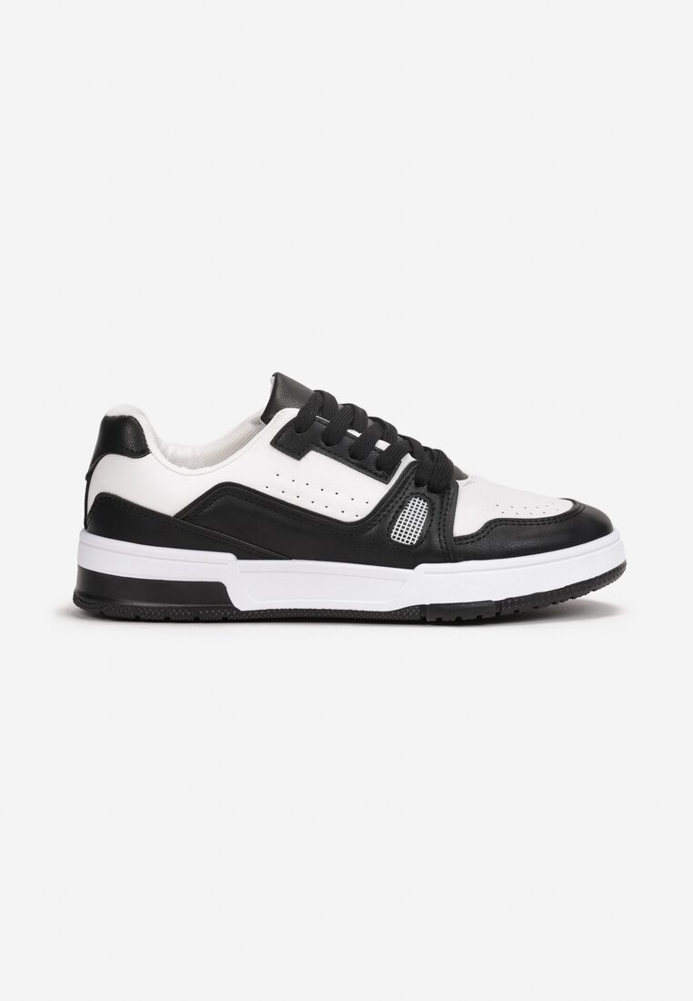 Czarno-Białe Sneakersy Sznurowane z Ekoskóry Kella