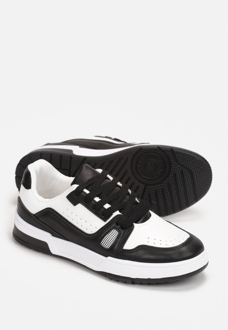 Czarno-Białe Sneakersy Sznurowane z Ekoskóry Kella