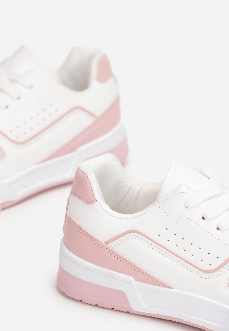 Biało-Różowe Sneakersy Sznurowane z Ekoskóry Kella