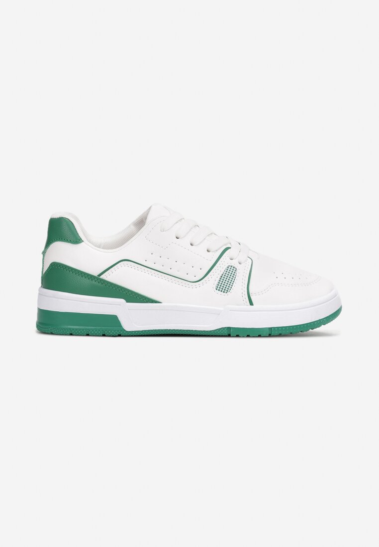 Biało-Zielone Sneakersy Sznurowane z Ekoskóry Kella