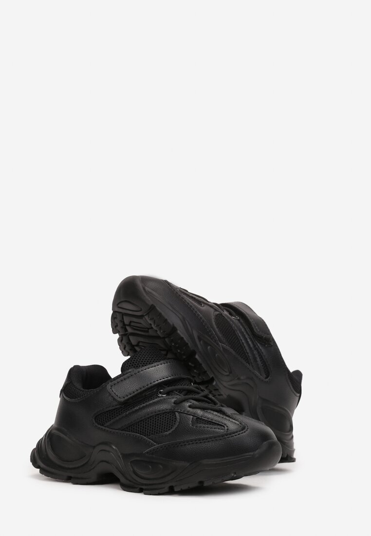 Czarne Buty Sportowe Sneakersy na Grubej Podeszwie Tzofia