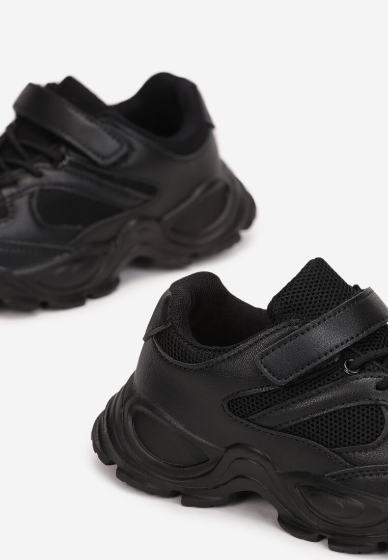 Czarne Buty Sportowe Sneakersy na Grubej Podeszwie Tzofia