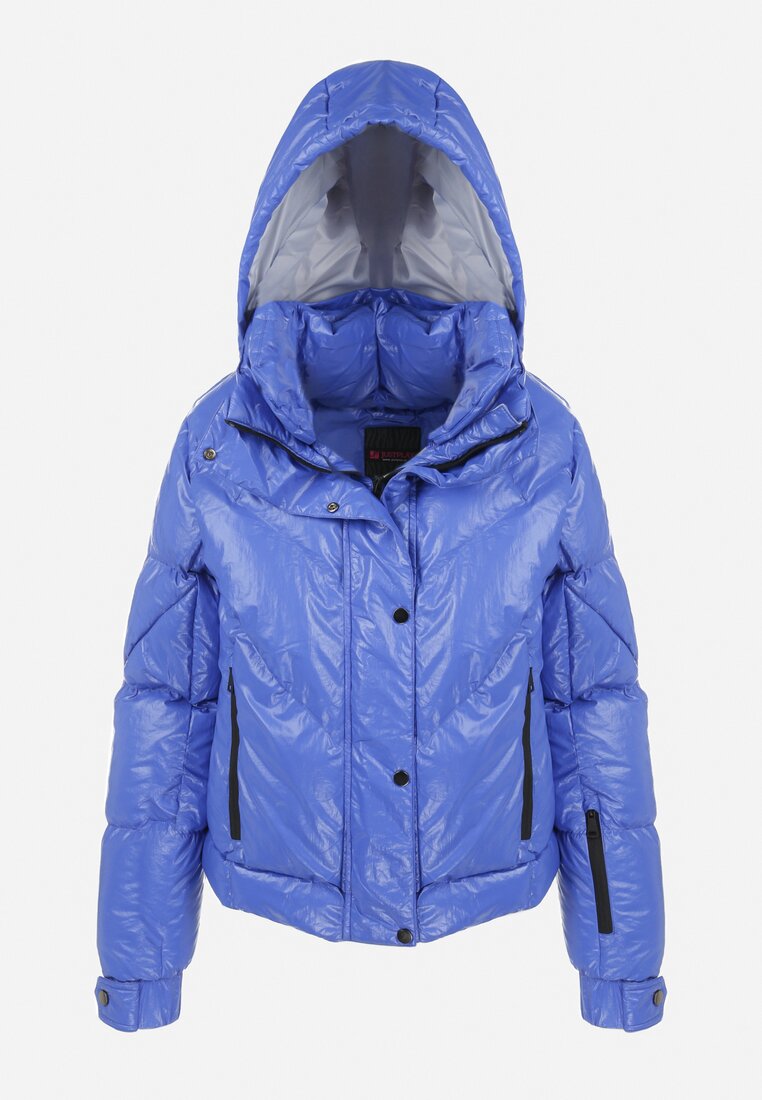 Niebieska Kurtka z Chowanym Kapturem Metaliczna Pikowana Ozruzi