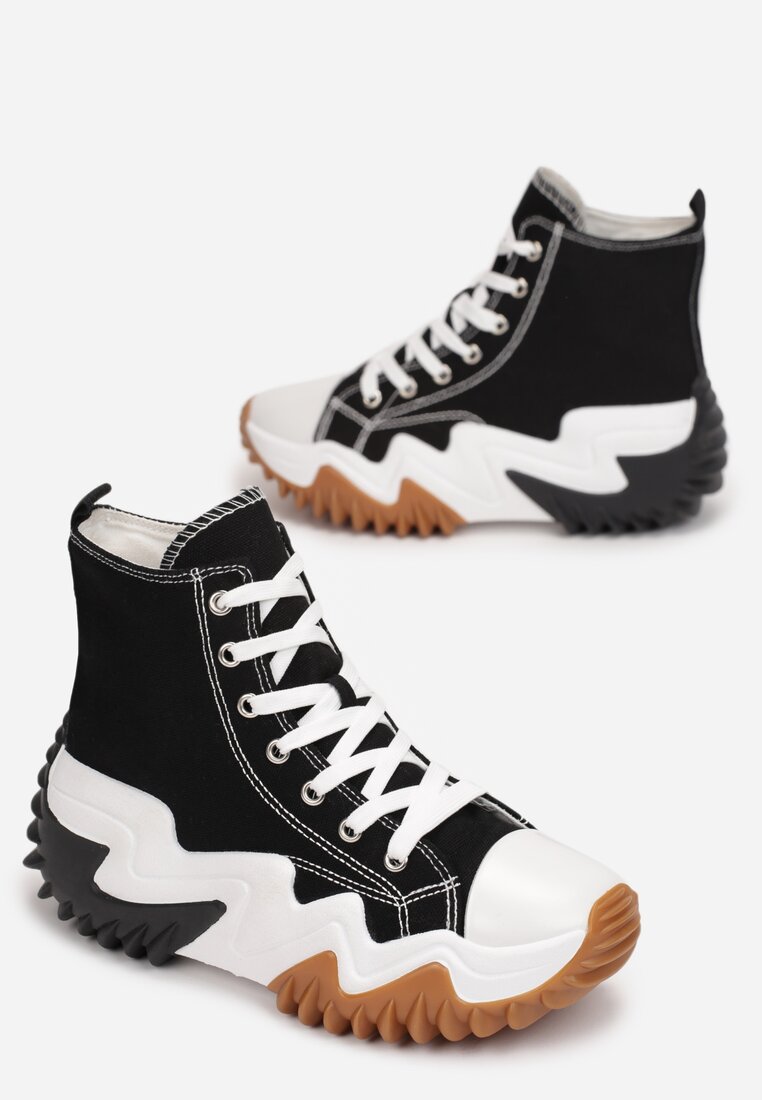 Czarne Sneakersy za Kostkę na Platformie z Wypustkami Dunos