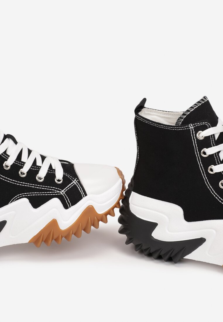 Czarne Sneakersy za Kostkę na Platformie z Wypustkami Dunos