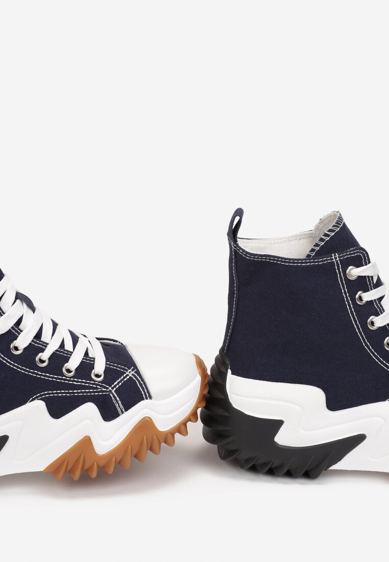 Granatowe Sneakersy za Kostkę na Platformie z Wypustkami Dunos