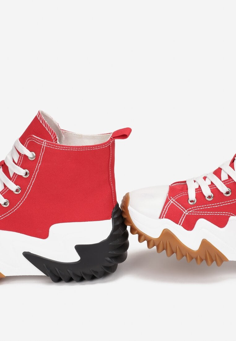 Czerwone Sneakersy za Kostkę na Platformie z Wypustkami Dunos