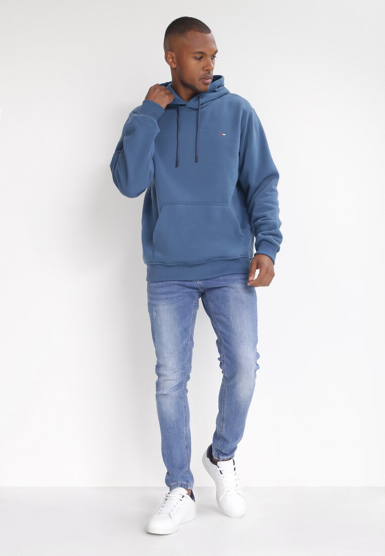 Granatowa Bluza Kangurowa z Kapturem Caeano