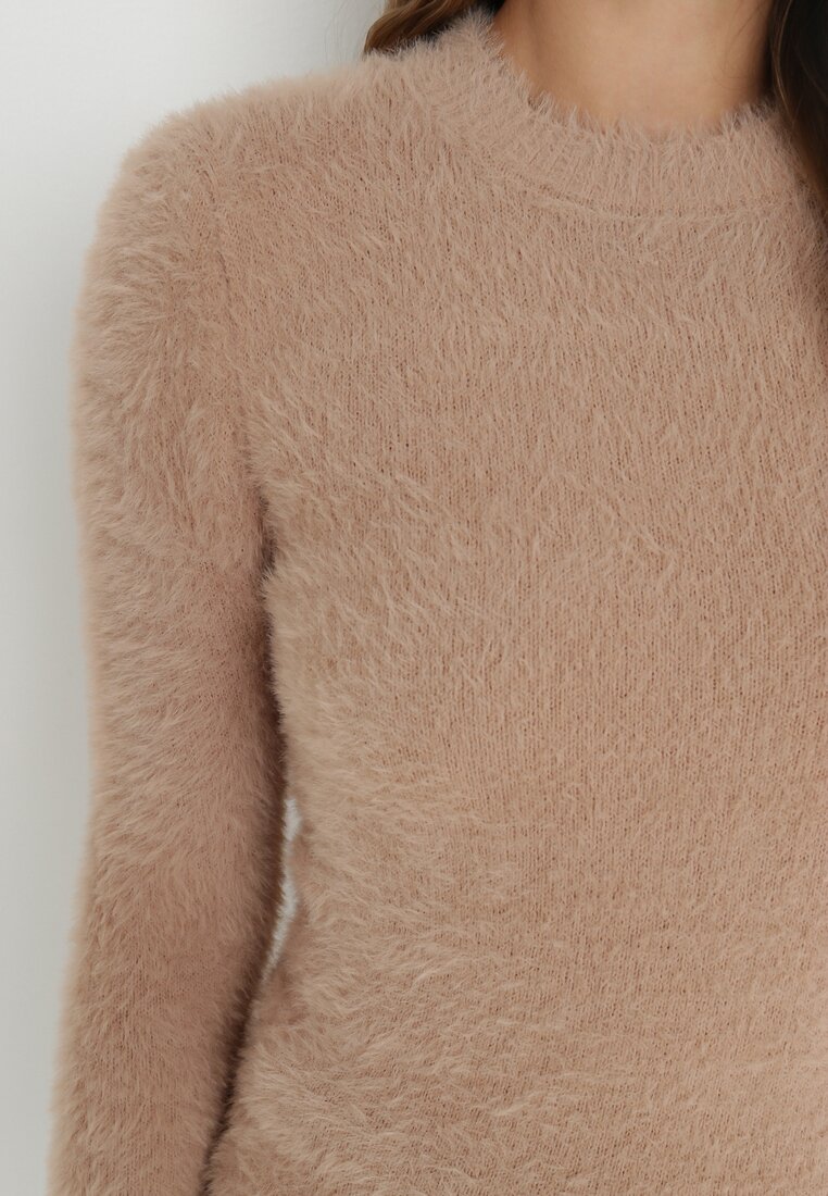 Beżowy Sweter Wełniany z Alpaką Ithei