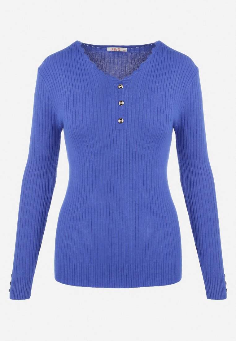 Ciemnoniebieski Sweter z Prążkowanej Dzianiny Olifoncen