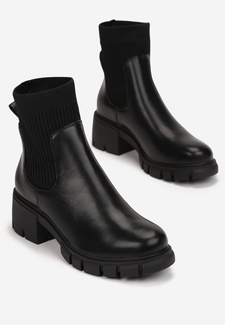 Czarne Botki z Elastyczną Cholewką Hekele