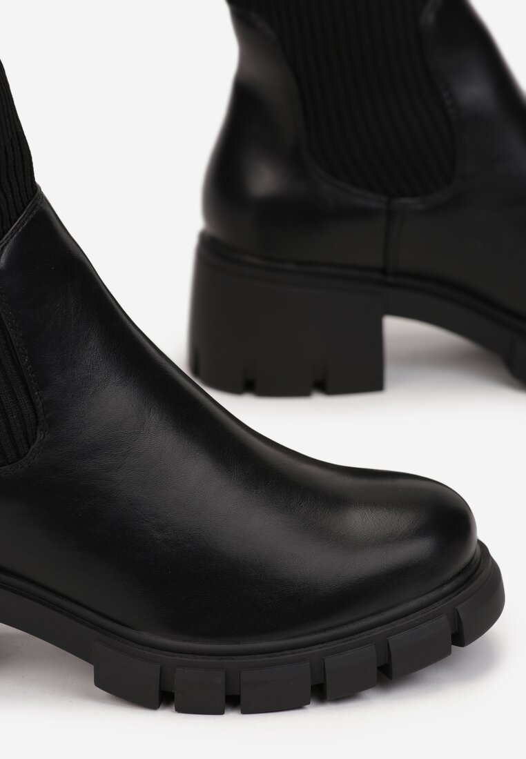 Czarne Botki z Elastyczną Cholewką Hekele