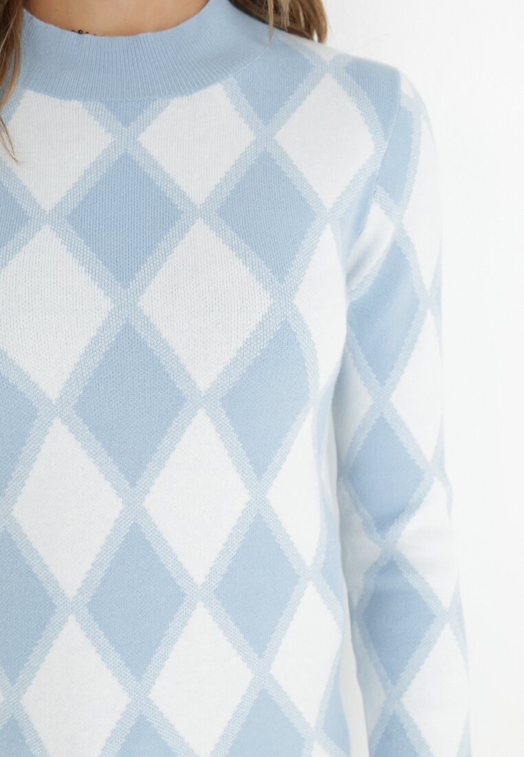 Jasnoniebieski Sweter w Romby z Półgolfem Atrilles