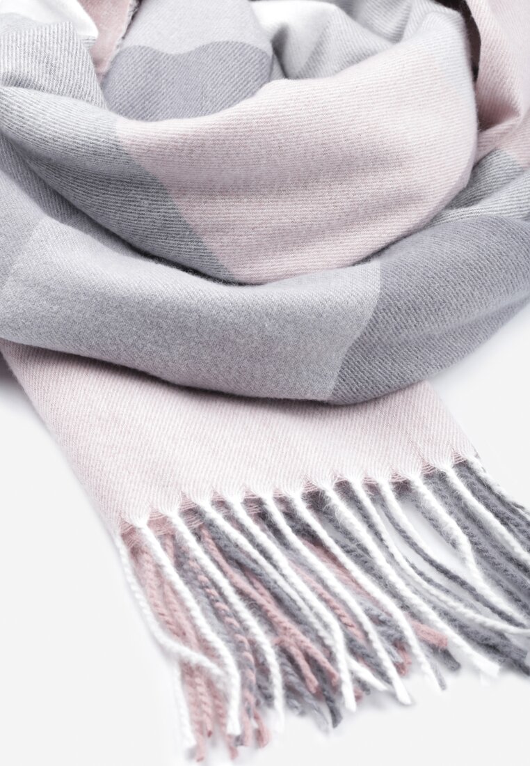 Ciemnoróżowy Szalik w Kratę z Frędzlami Erikka