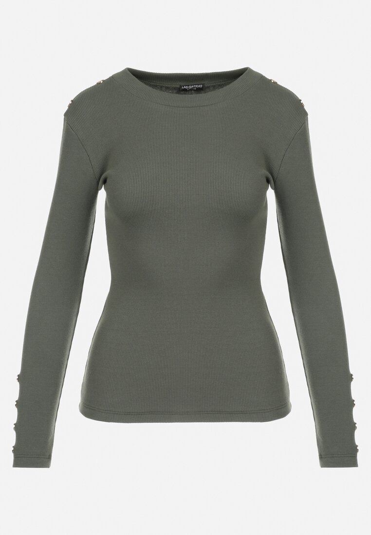 Ciemnozielony Sweter z Prążkowanej Bawełny Ajsyat