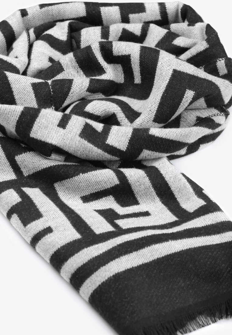 Jasnoszary Szalik z Bawełną i Wiskozą w Grecki Wzór Jinna