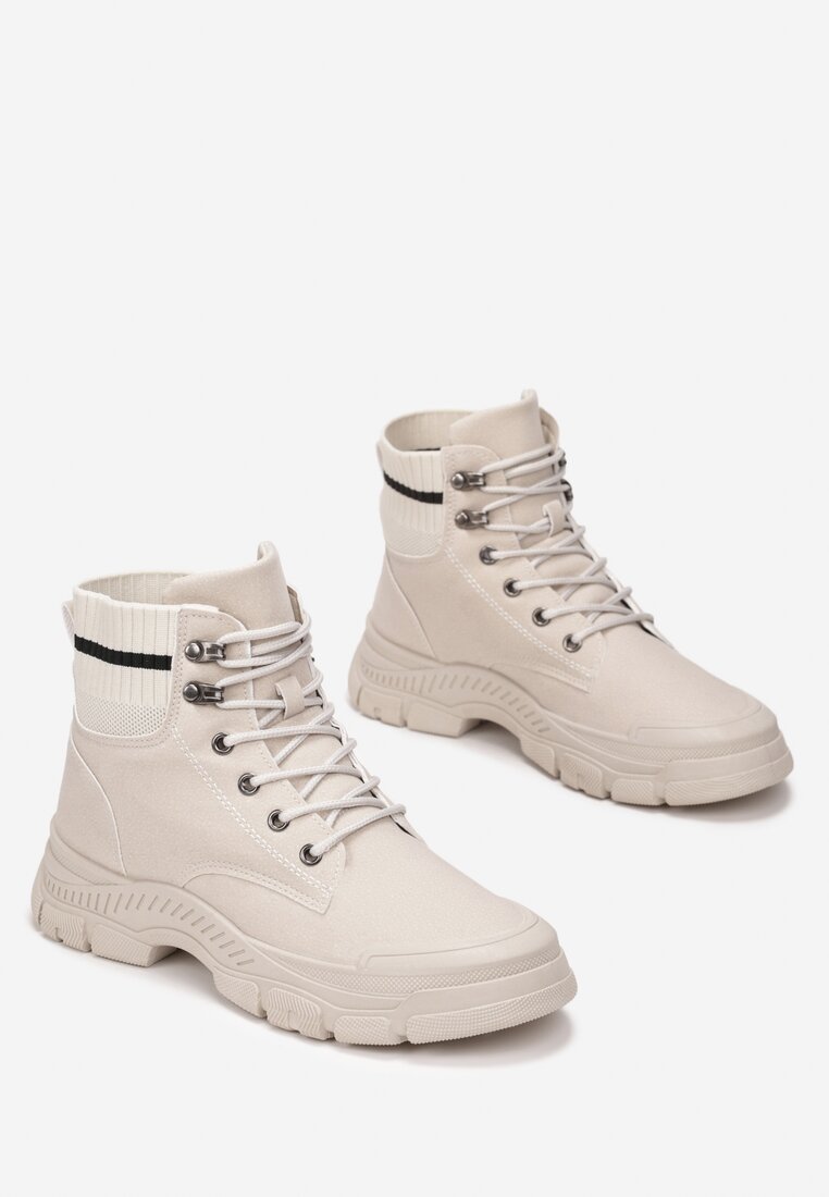 Beżowe Botki z Prążkowanym Ściągaczem Josaia