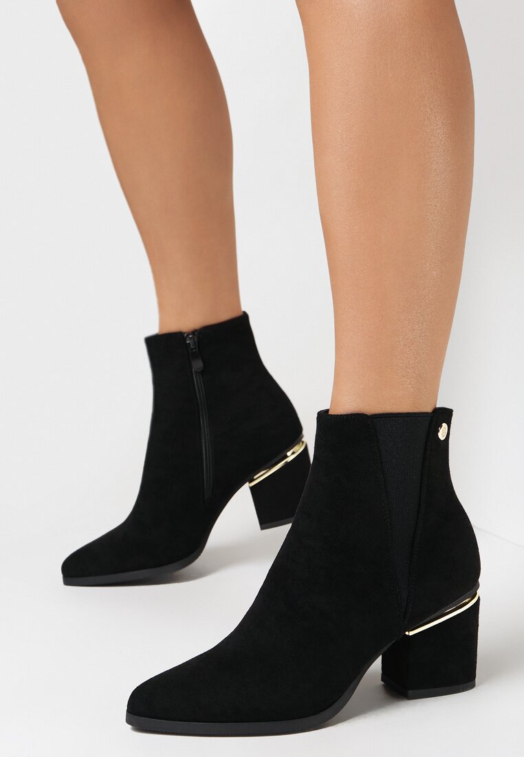 Czarne Botki na Słupku z Metaliczną Wstawką Mildenhall