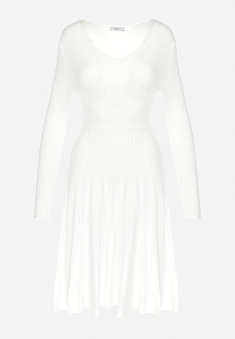 Biała Sukienka Rozkloszowana z Dzianiny Isei