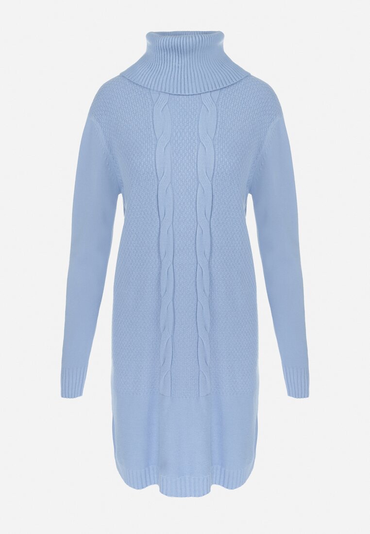 Jasnoniebieska Sukienka Sweterkowa z Golfem Satsita