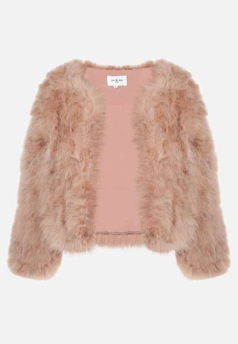 Różowy Płaszcz Krótki z Piórami Rengganis