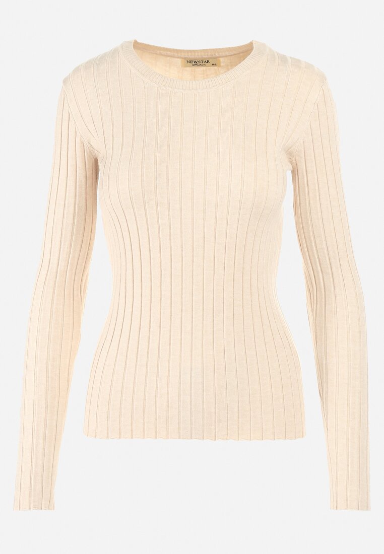 Jasnobeżowy Sweter Prążkowany Nawira