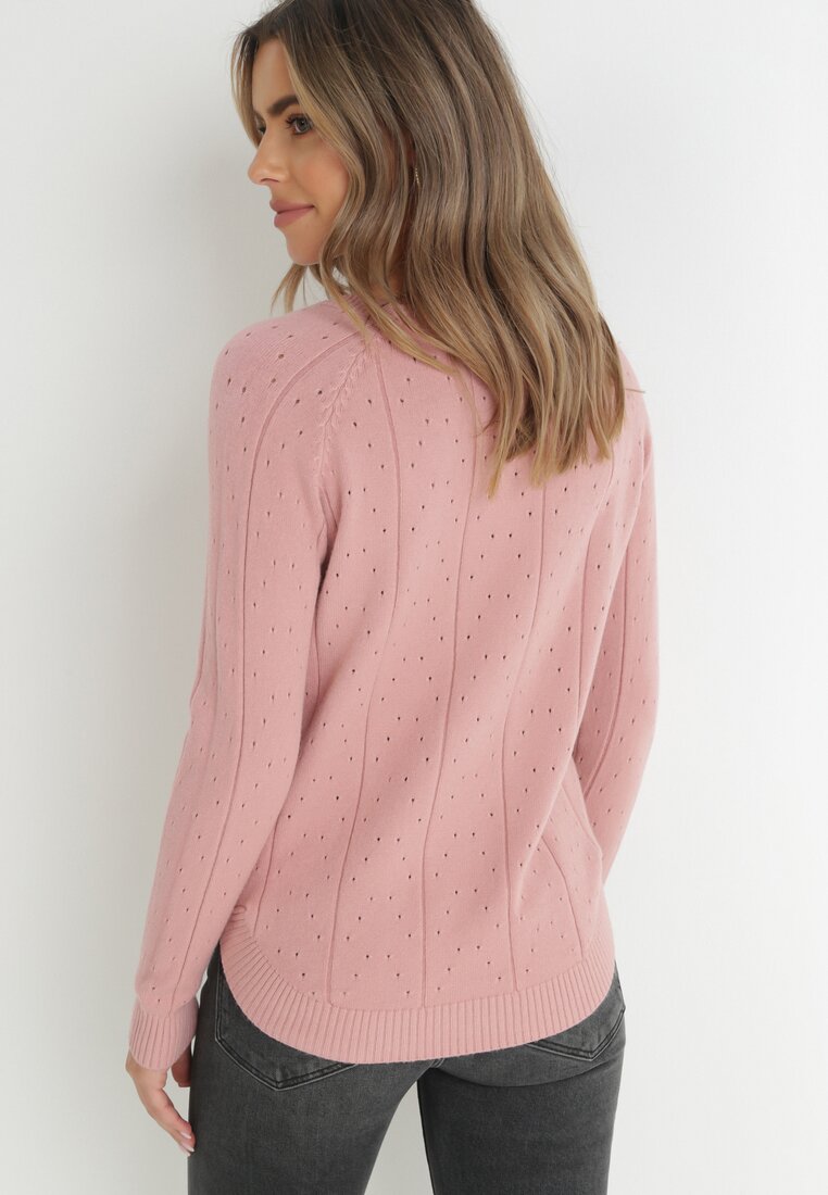Różowy Sweter z Okrągłym Dekoltem Kuria